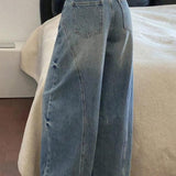 Casual High Waist Diagonal Seam Wide Leg Jeans
