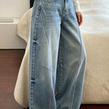 Casual High Waist Diagonal Seam Wide Leg Jeans