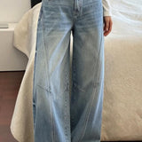 Casual High Waist Diagonal Seam Wide Leg Jeans