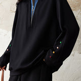 Casual Layered Look Denim Collared Half Zip Sweatshirt