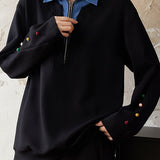 Casual Layered Look Denim Collared Half Zip Sweatshirt