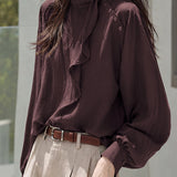 Elegant Ruffle Tie Detail Asymmetric Button Blouse