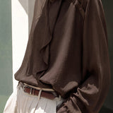 Elegant Ruffle Tie Detail Asymmetric Button Blouse