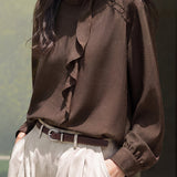 Elegant Ruffle Tie Detail Asymmetric Button Blouse