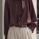 Elegant Ruffle Tie Detail Asymmetric Button Blouse