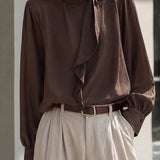 Elegant Ruffle Tie Detail Asymmetric Button Blouse
