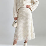 Elegant Floral Button Lace Panel Knit Set