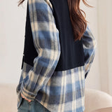 Casual Layered Look Plaid Patchwork Bow Button Shirt