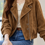 Casual Vintage Collared Asymmetric Zip Jacket