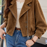 Casual Vintage Collared Asymmetric Zip Jacket