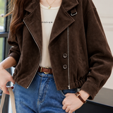 Casual Vintage Collared Asymmetric Zip Jacket