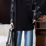 Casual Crew Neck Sweatshirt with Velvet Patch Pockets