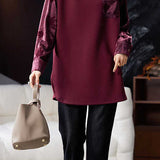 Casual Crew Neck Sweatshirt with Velvet Patch Pockets