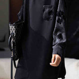 Casual Crew Neck Sweatshirt with Velvet Patch Pockets