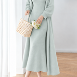 Casual Long Cardigan Ribbed Knit Two Piece Set