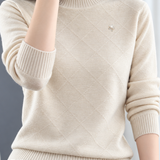 Elegant Textured Diamond Jacquard Floral Knit Sweater
