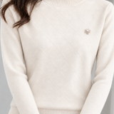 Elegant Textured Diamond Jacquard Floral Knit Sweater