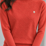 Elegant Textured Diamond Jacquard Floral Knit Sweater