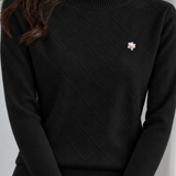 Elegant Textured Diamond Jacquard Floral Knit Sweater