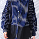 Casual Layered Look Striped Mesh Panel Shirt