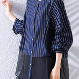 Casual Layered Look Striped Mesh Panel Shirt