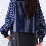 Casual Layered Look Striped Mesh Panel Shirt