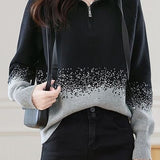 Casual Half Zip Hooded Gradient Jacquard Knit Sweater