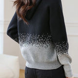 Casual Half Zip Hooded Gradient Jacquard Knit Sweater