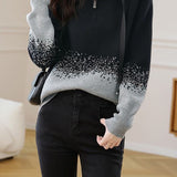 Casual Half Zip Hooded Gradient Jacquard Knit Sweater