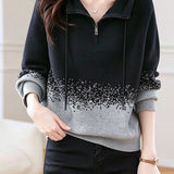 Casual Half Zip Hooded Gradient Jacquard Knit Sweater