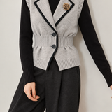 Chic Colorblock Notched Lapel Knit Vest