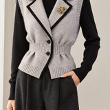 Chic Colorblock Notched Lapel Knit Vest