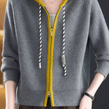 Casual Colorblock Hooded Zip-Up Knit Cardigan