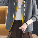 Casual Colorblock Hooded Zip-Up Knit Cardigan