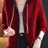 Casual Colorblock Hooded Zip-Up Knit Cardigan