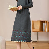 Chic Mock Neck Drawstring Jacquard Knit Dress