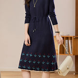 Chic Mock Neck Drawstring Jacquard Knit Dress