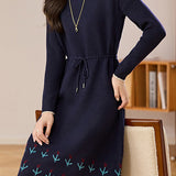 Chic Mock Neck Drawstring Jacquard Knit Dress