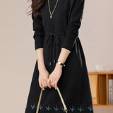 Chic Mock Neck Drawstring Jacquard Knit Dress