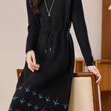 Chic Mock Neck Drawstring Jacquard Knit Dress