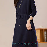 Chic Mock Neck Drawstring Jacquard Knit Dress