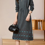 Chic Mock Neck Drawstring Jacquard Knit Dress