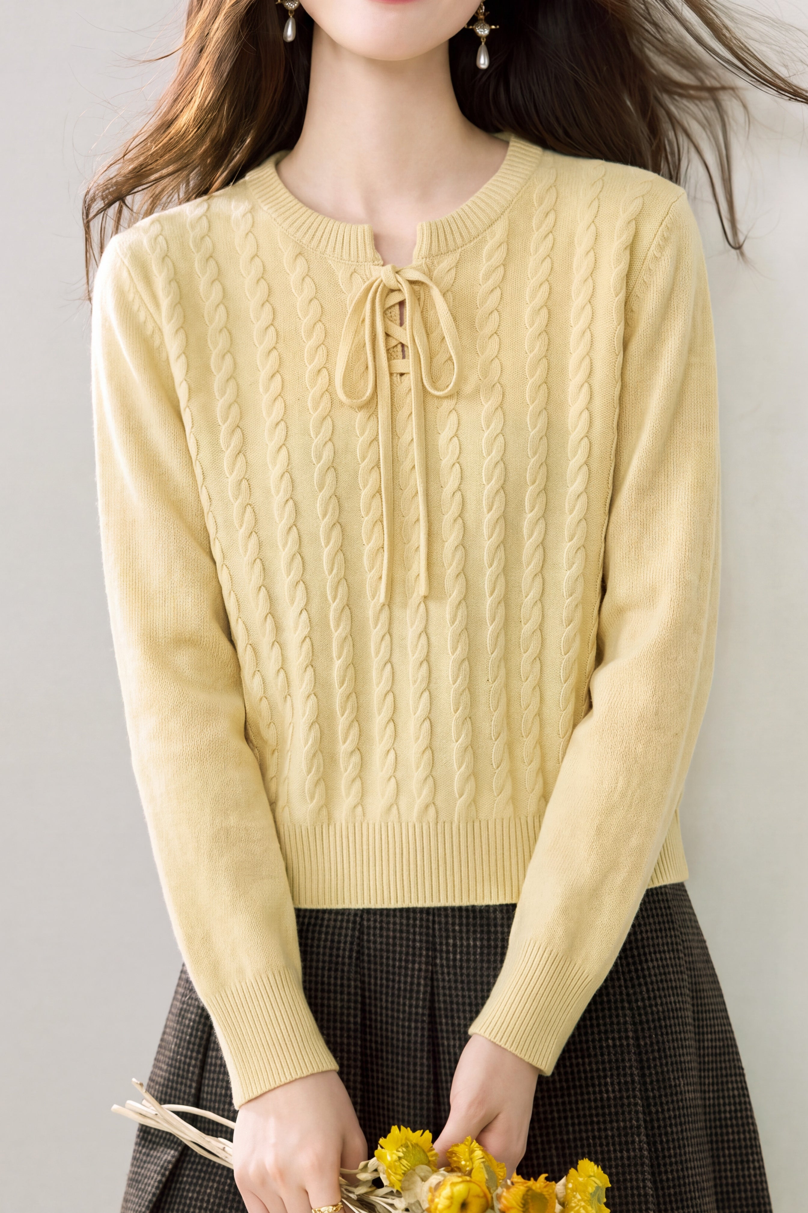 Casual Cross Wrap Cable Knit Sweater