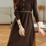 Elegant Mock Neck Lace Trim Panel Knit Dress