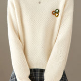 Casual Textured Pineapple Stitch Crew Neck Knit Sweater