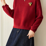 Casual Textured Pineapple Stitch Crew Neck Knit Sweater