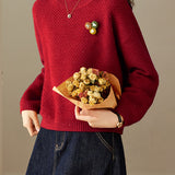 Casual Textured Pineapple Stitch Crew Neck Knit Sweater