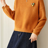 Casual Textured Pineapple Stitch Crew Neck Knit Sweater