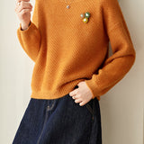 Casual Textured Pineapple Stitch Crew Neck Knit Sweater
