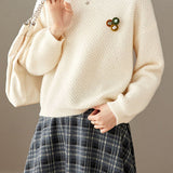 Casual Textured Pineapple Stitch Crew Neck Knit Sweater